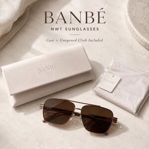 Banbé NWT Brown Lens Rose Gold Metal Aviator Sunglasses w Case Cloth Holder
